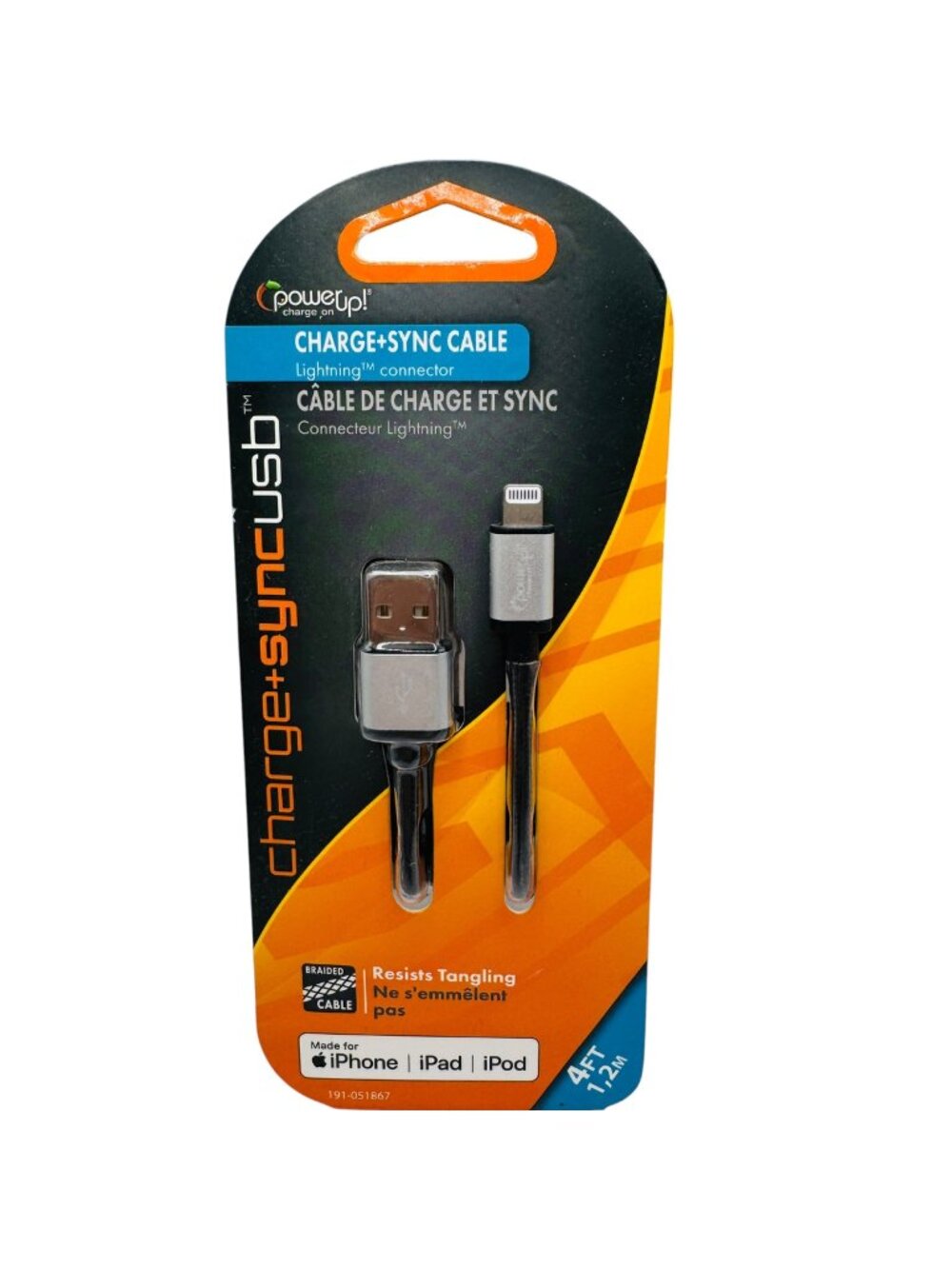 PowerUp! Charge+Sync USB Fast Charge Connector Cable 4FT Braided For iPhone Dura